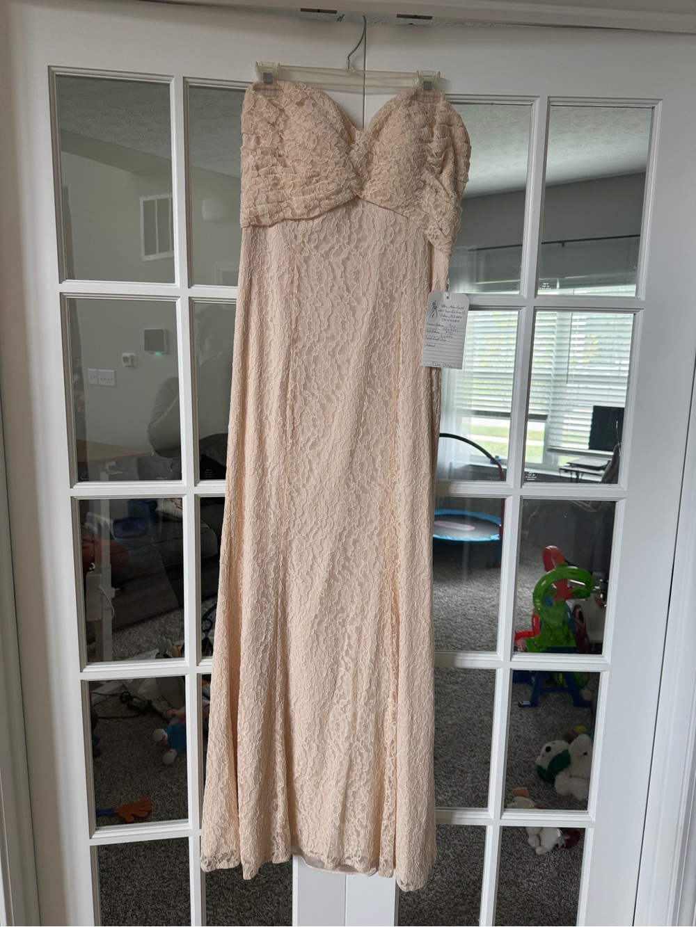 Strapless Lace Maxi Dress in Blush